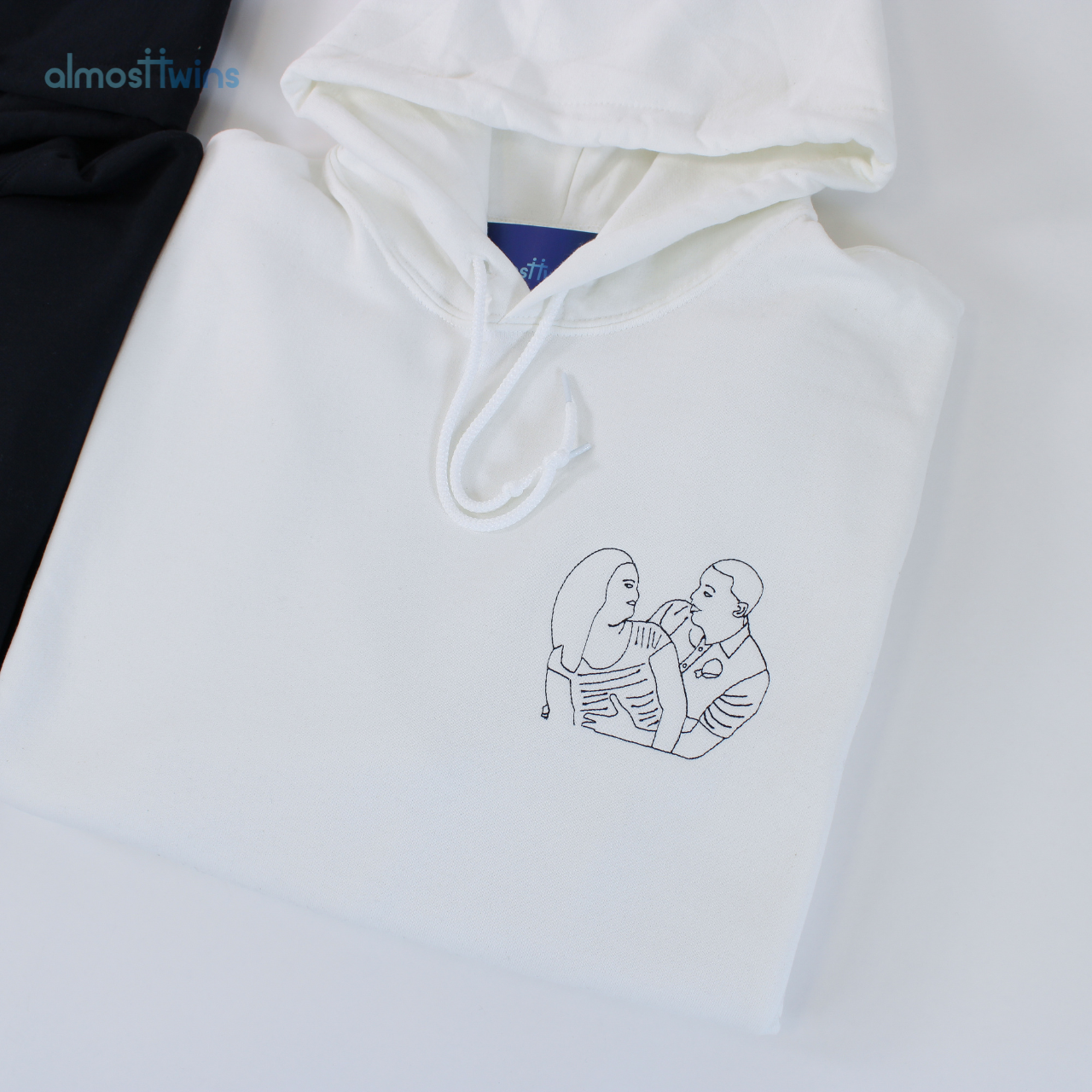 Custom memorable couple photo outline Hoodie with initial or special message on the sleeve