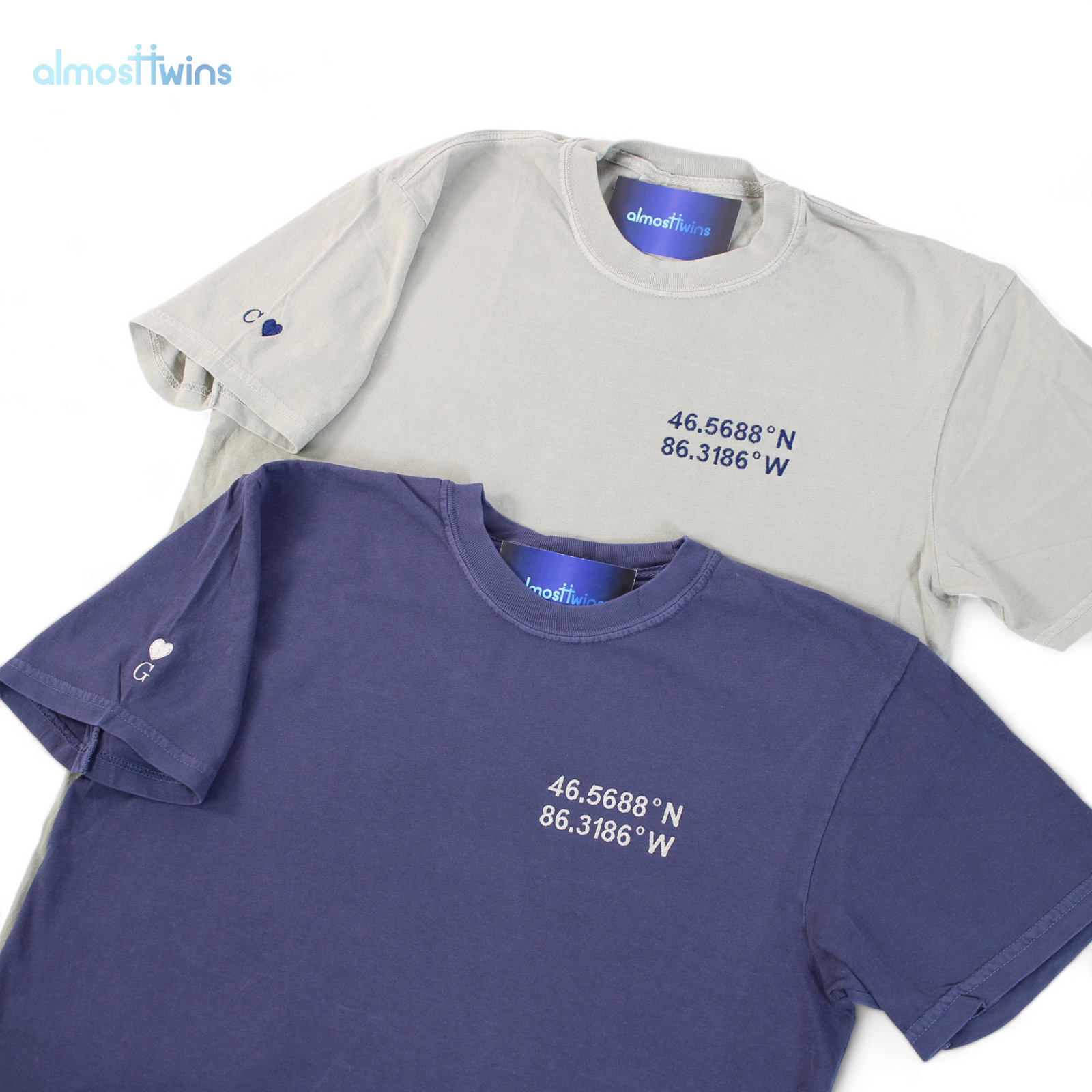 Custom coordinates Tshirt with special message on the sleeve
