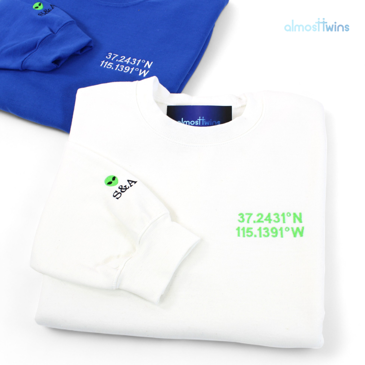 Custom coordinates Sweatshirt with special message on the sleeve