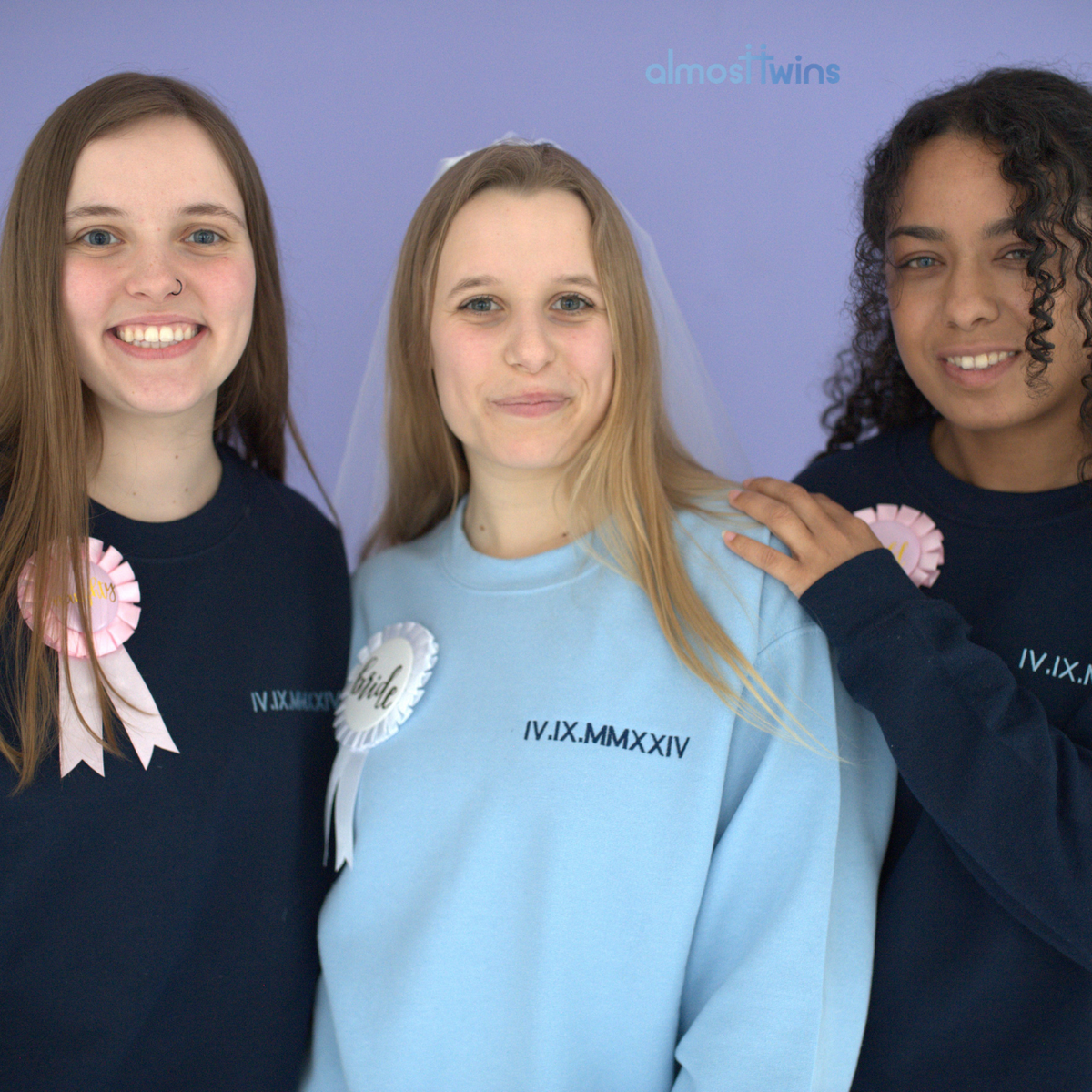 Matching Roman Numerals Sweatshirt with Custom Sleeve - Personalized for Bride and Bridesmaids