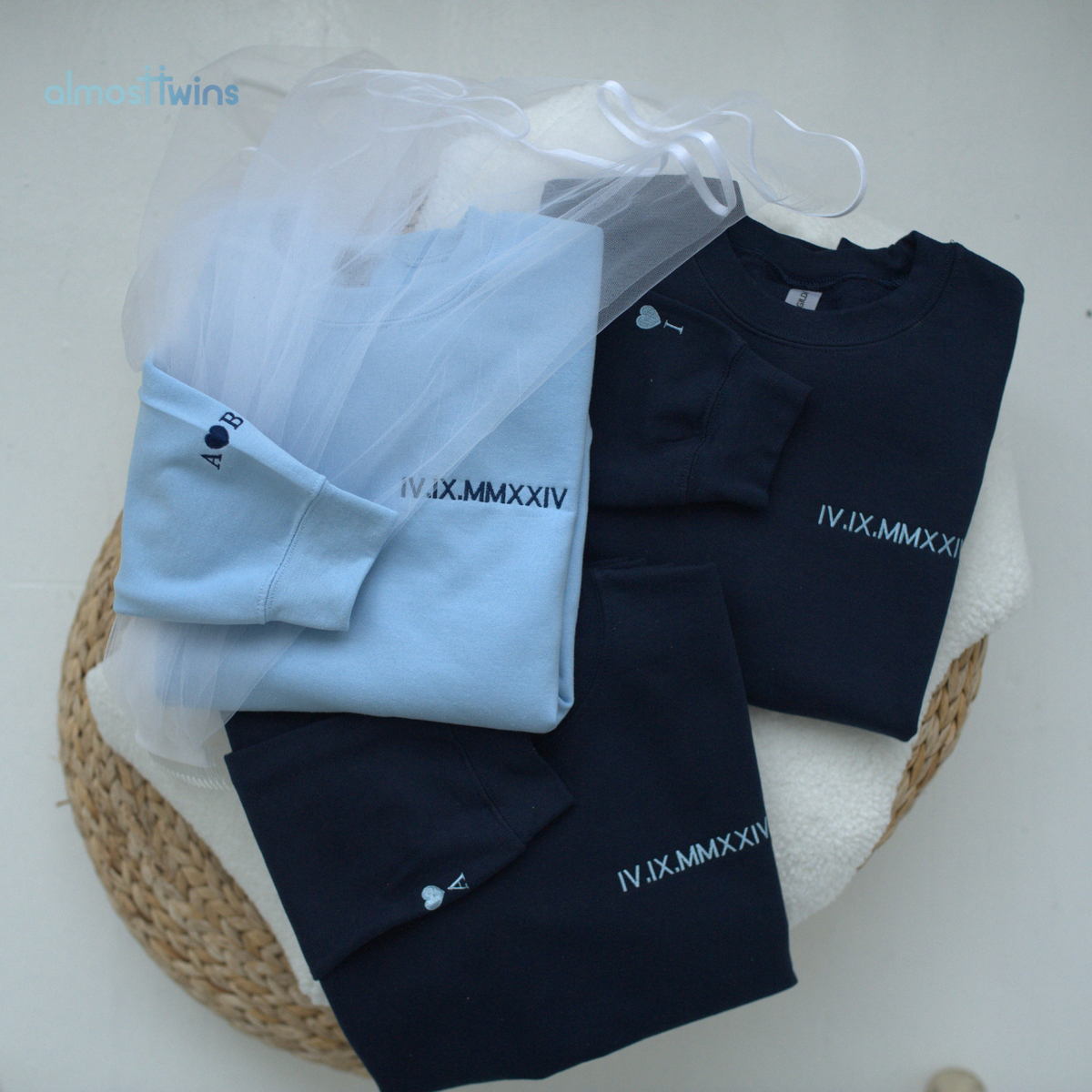 Matching Roman Numerals Sweatshirt with Custom Sleeve - Personalized for Bride and Bridesmaids