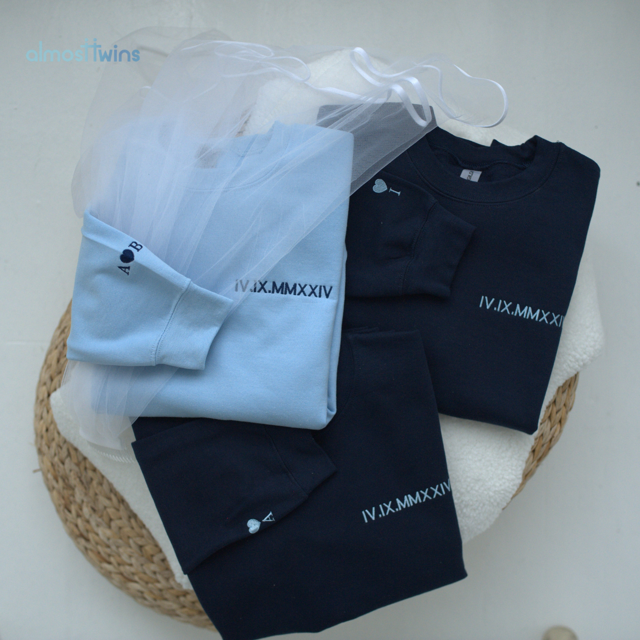 Matching Roman Numerals Sweatshirt with Custom Sleeve - Personalized for Bride and Bridesmaids