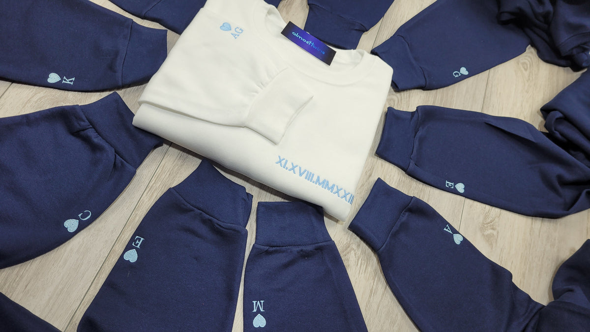 Matching Roman Numerals Sweatshirt with Custom Sleeve - Personalized for Bride and Bridesmaids
