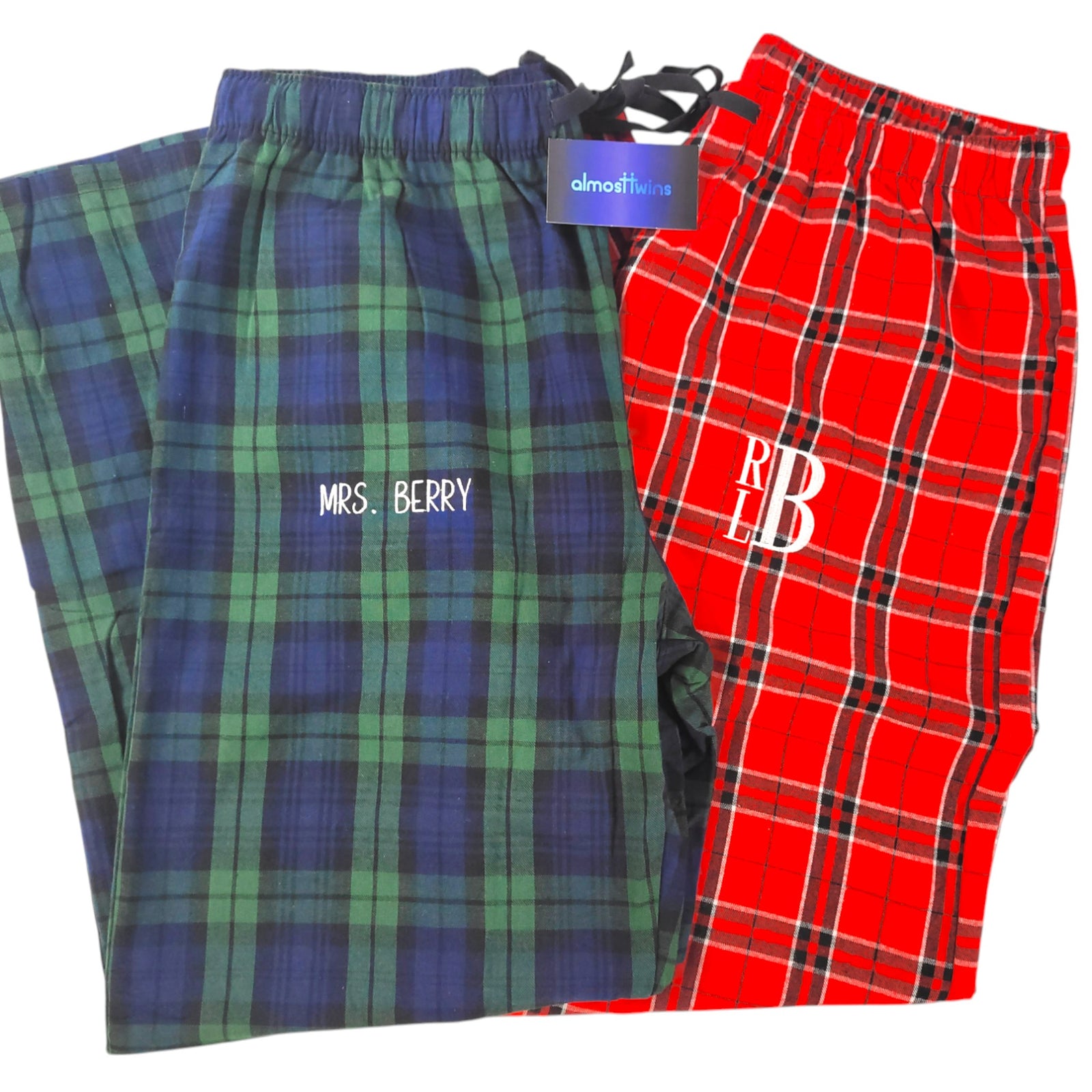 Custom Embroidered Flannel Pajama Plaid Pants for couples