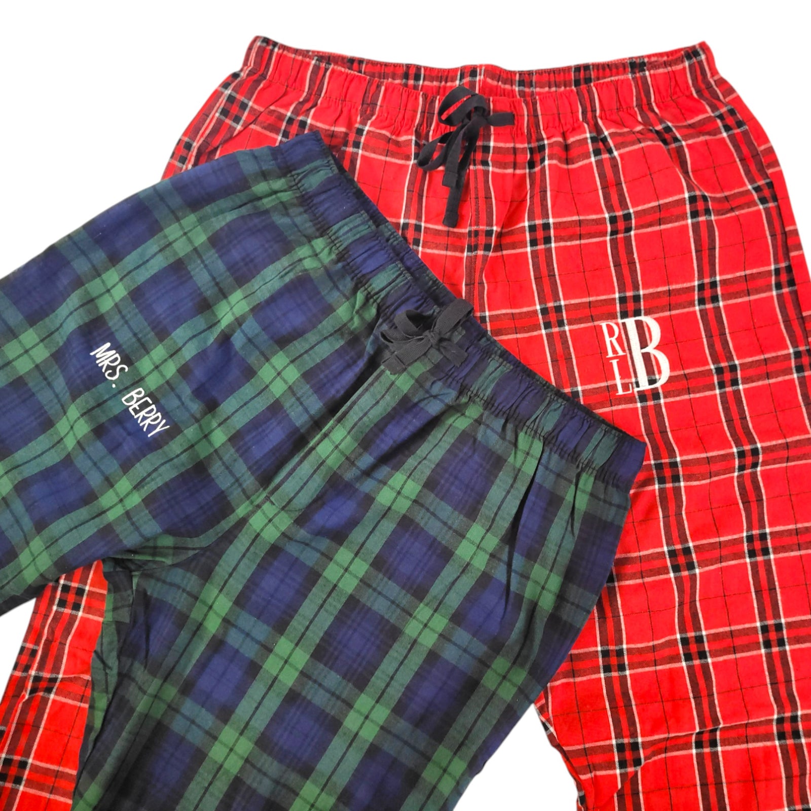 Custom Embroidered Flannel Pajama Plaid Pants for couples