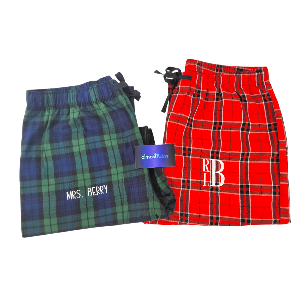 Custom Embroidered Flannel Pajama Plaid Pants for couples