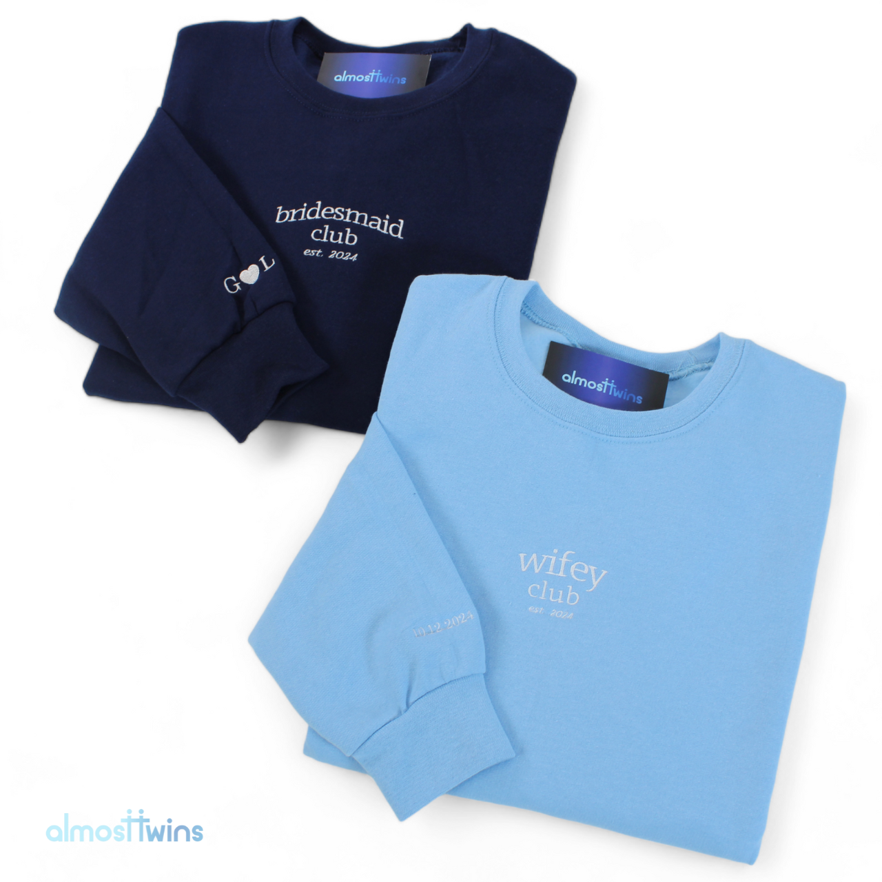 Custom Wifey and Bridesmaids Club sweatshirts - Personalized with your year and custom sleeve