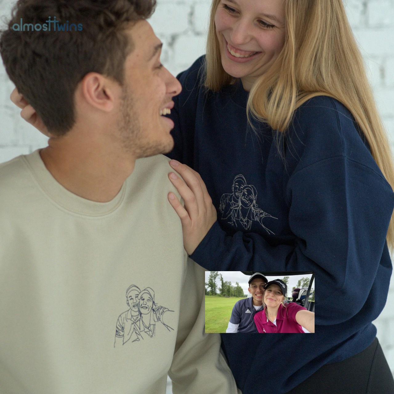 Custom memorable couple photo outline Sweatshirt with initial or special message on the sleeve