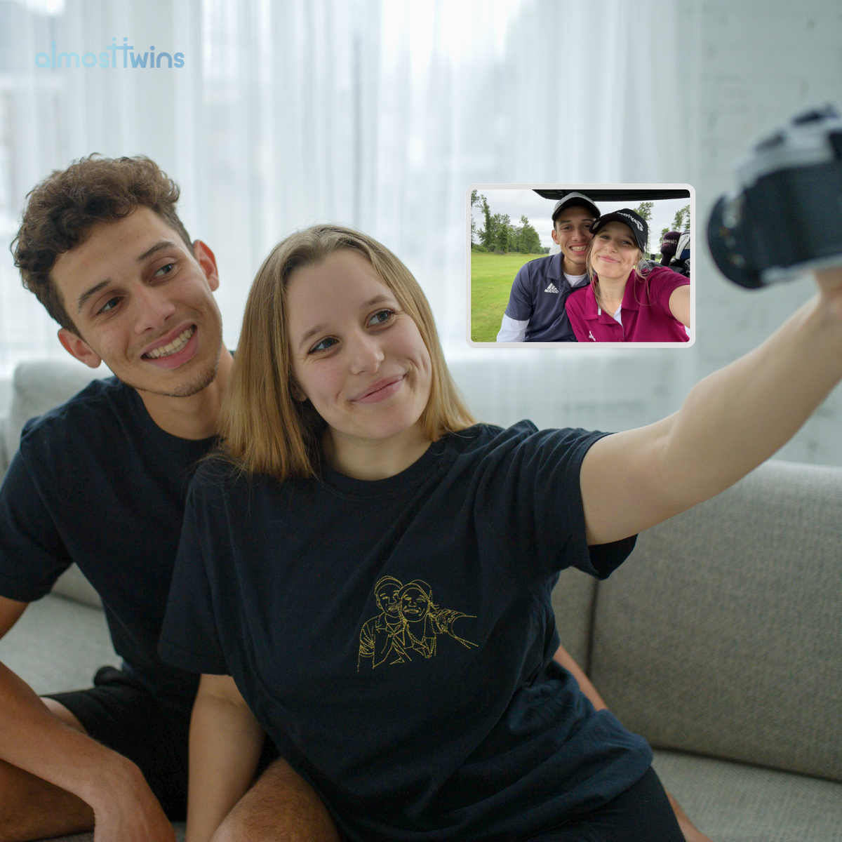 Custom memorable couple photo outline Tshirt with initial or special message on the sleeve
