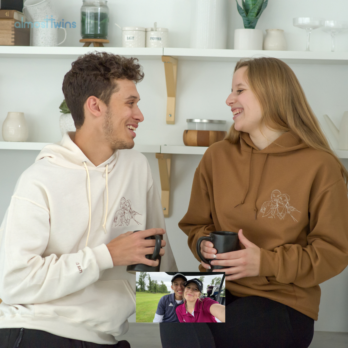 Custom memorable couple photo outline Hoodie with initial or special message on the sleeve