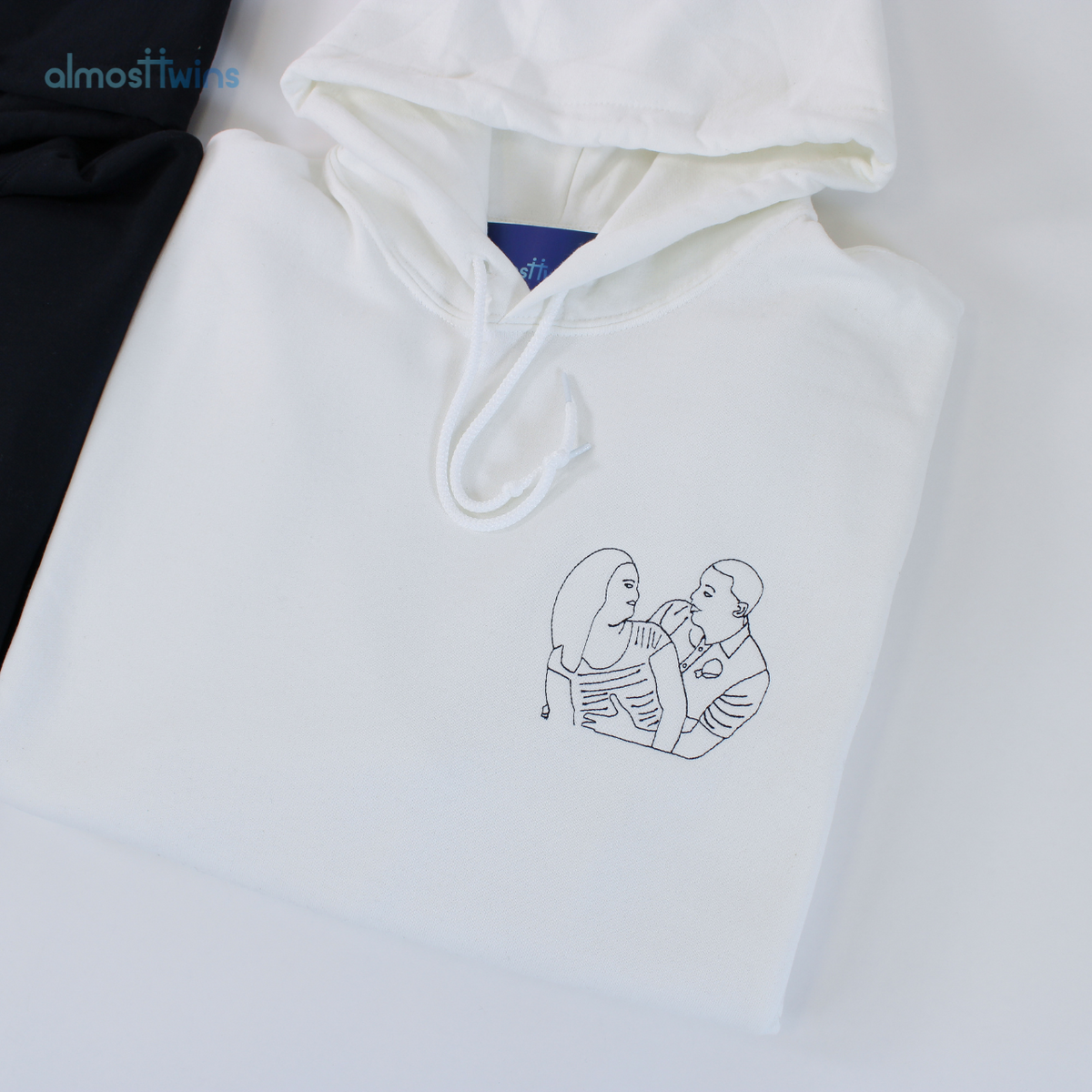 Custom memorable couple photo outline Hoodie with initial or special message on the sleeve
