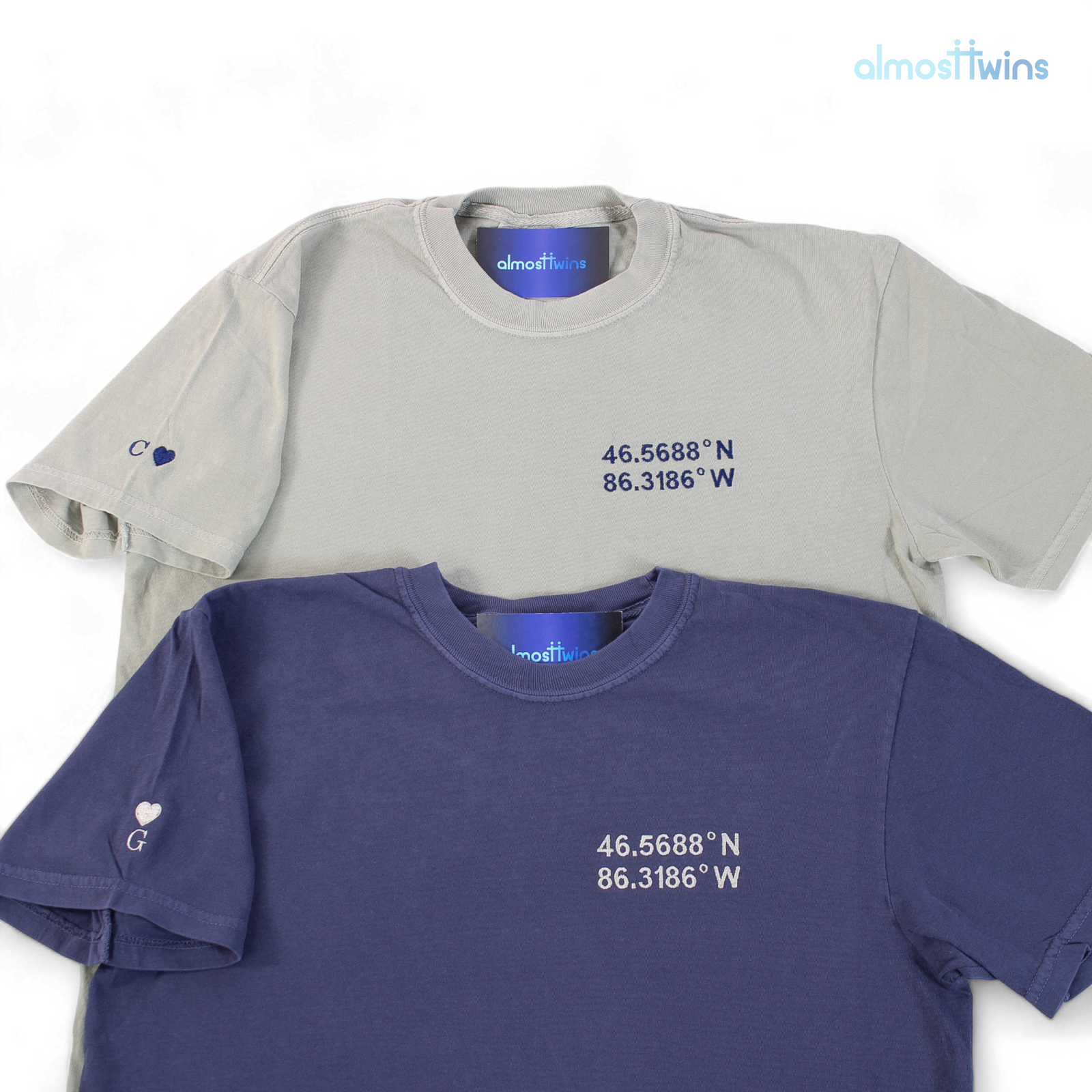 Custom coordinates Tshirt with special message on the sleeve