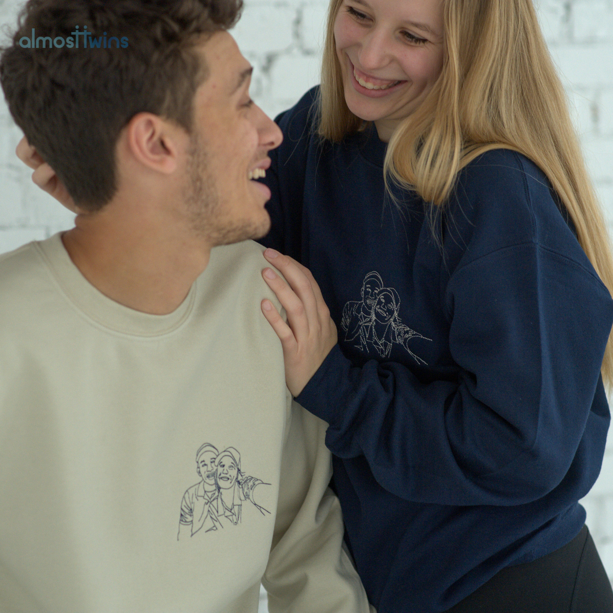 Custom memorable couple photo outline Sweatshirt with initial or special message on the sleeve