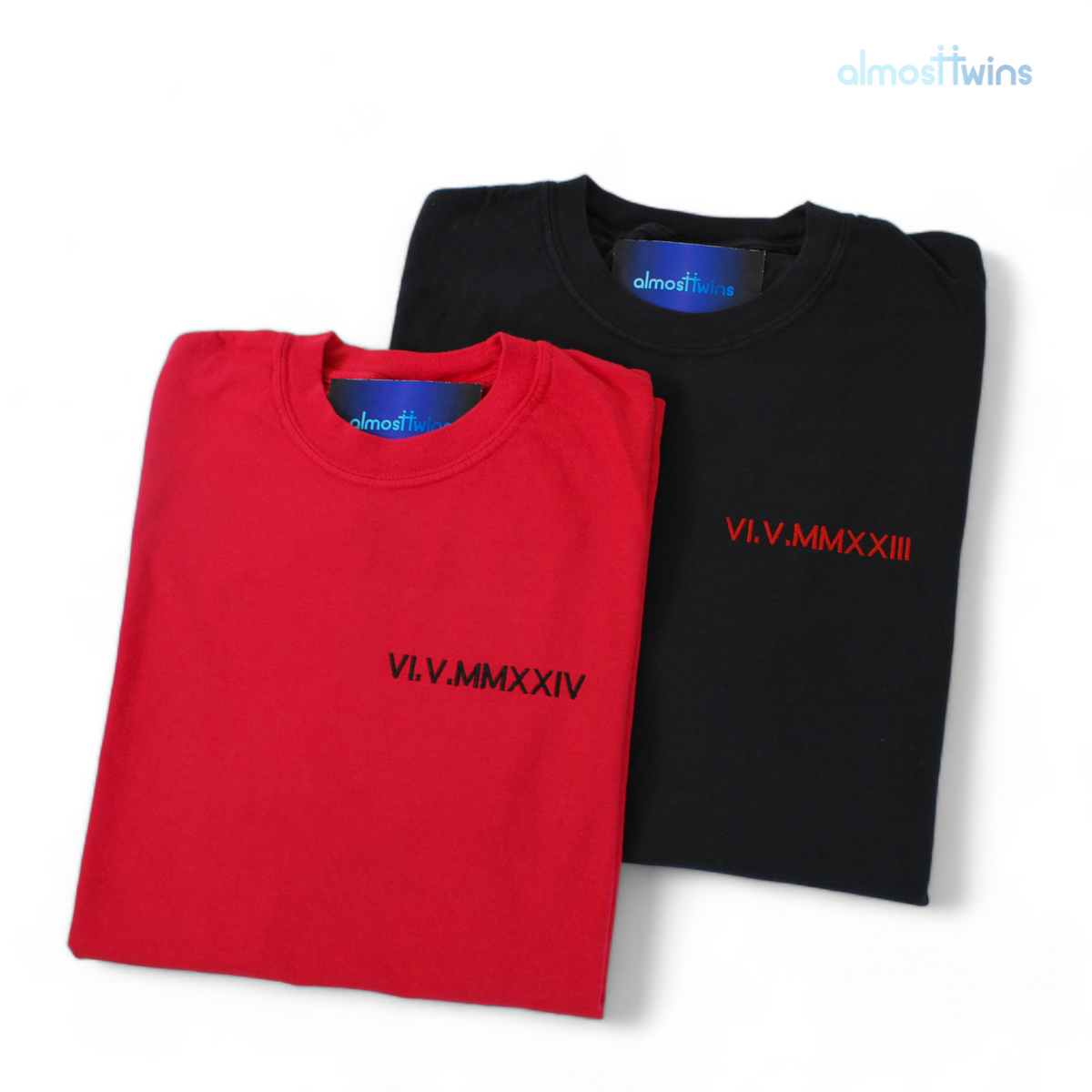 Custom roman numerals Tshirt with custom initial and heart on the sleeve for couples