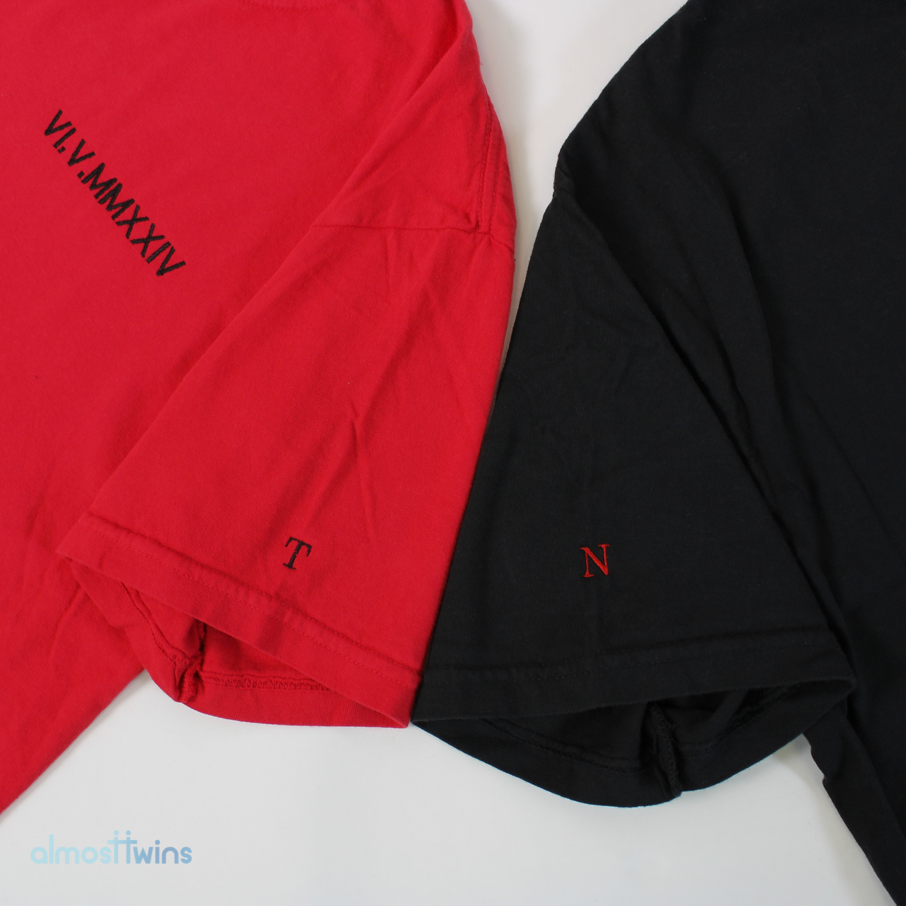 Custom roman numerals Tshirt with custom initial and heart on the sleeve for couples