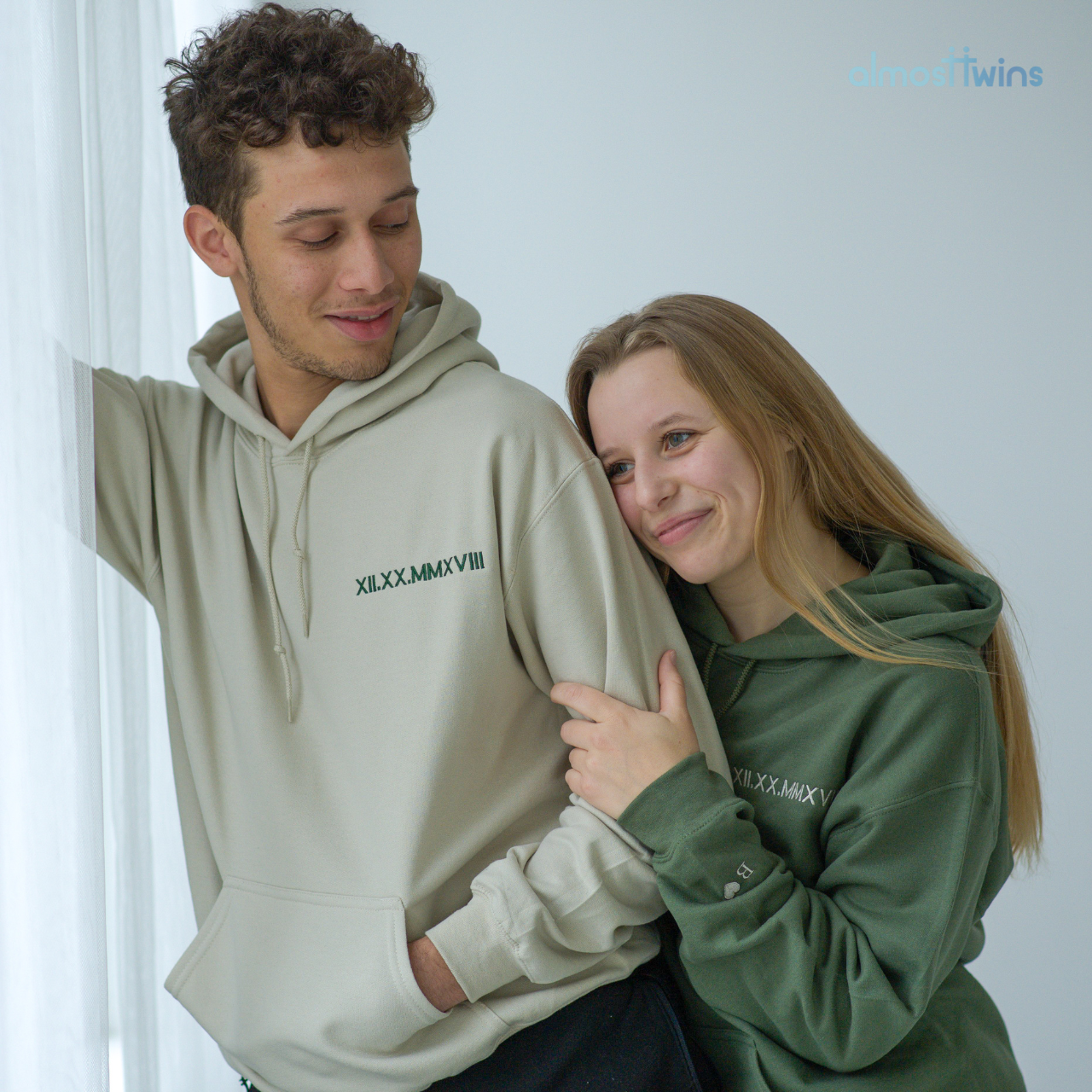 Custom roman numerals Hoodie with initial and heart on the sleeve for couples