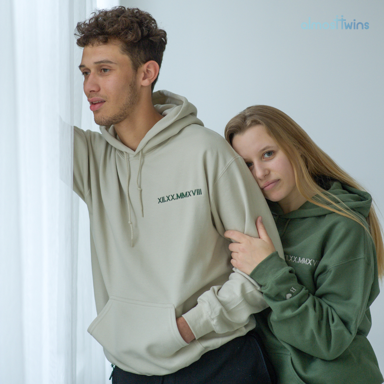 Custom roman numerals Hoodie with initial and heart on the sleeve for couples