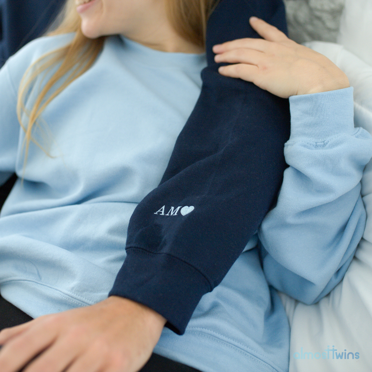 Custom roman numerals Sweatshirt with initial and heart on the sleeve for couples