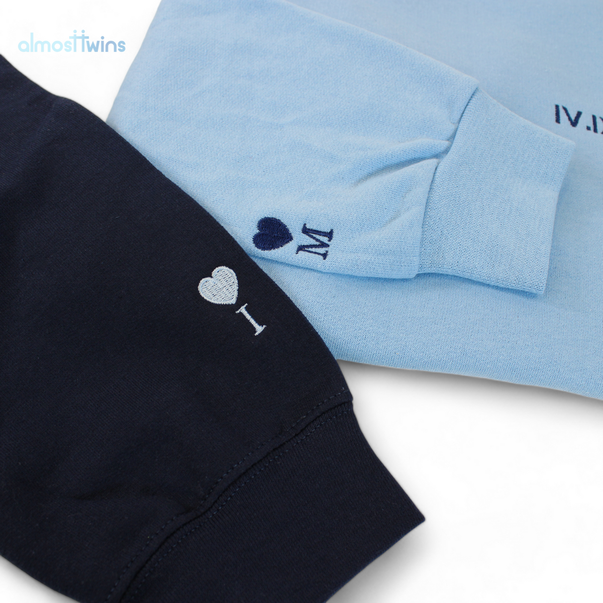 Custom roman numerals Sweatshirt with initial and heart on the sleeve for couples