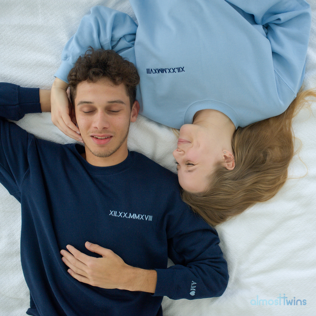 Custom roman numerals Sweatshirt with initial and heart on the sleeve for couples