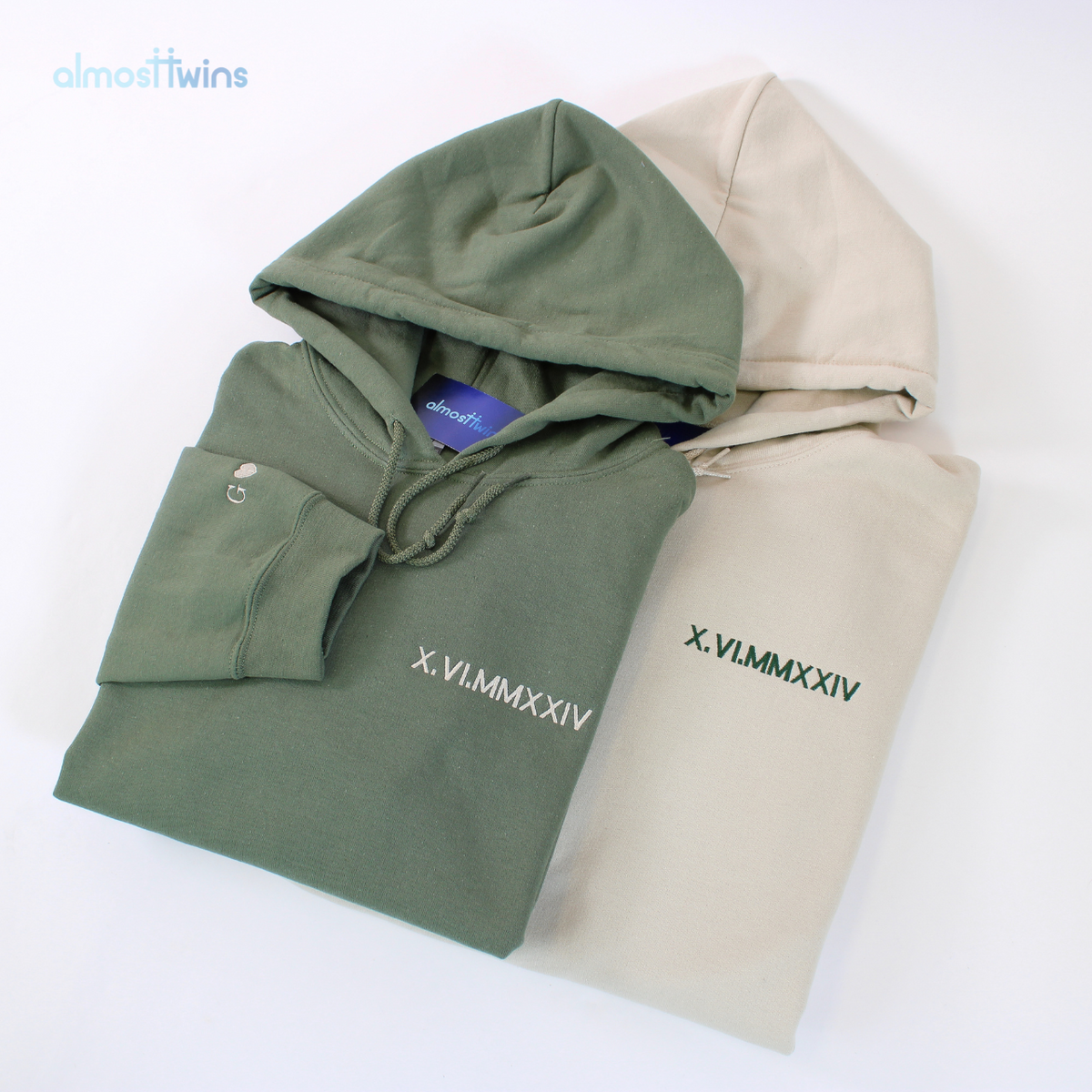 Custom roman numerals Hoodie with initial and heart on the sleeve for couples