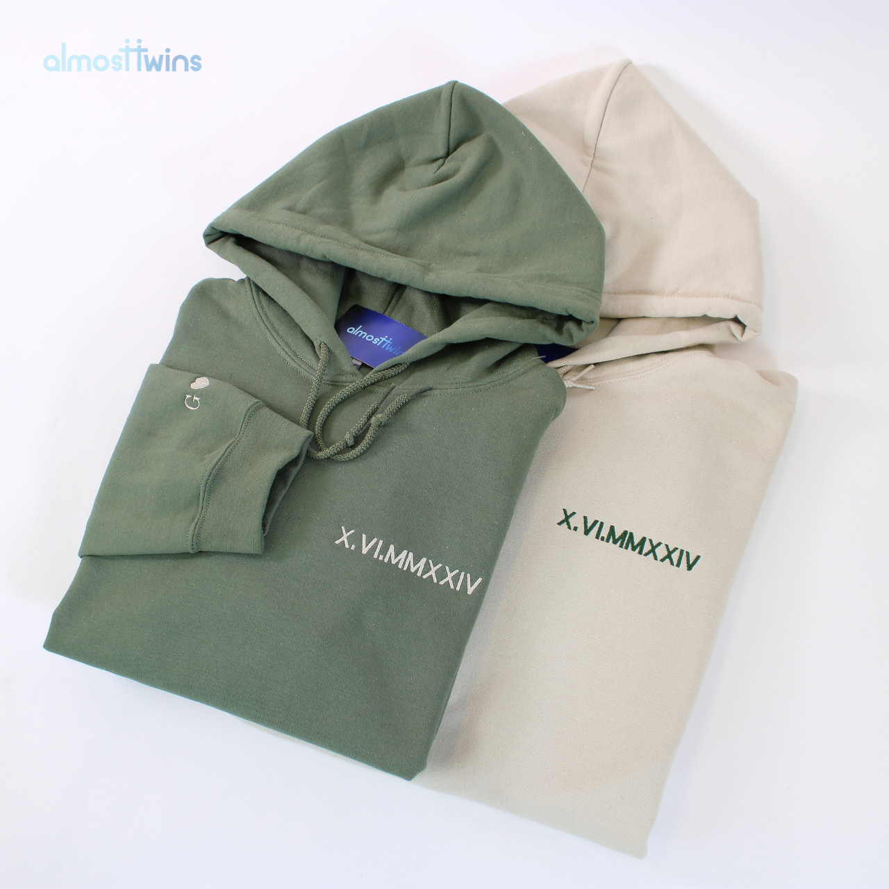 Custom roman numerals Hoodie with initial and heart on the sleeve for couples