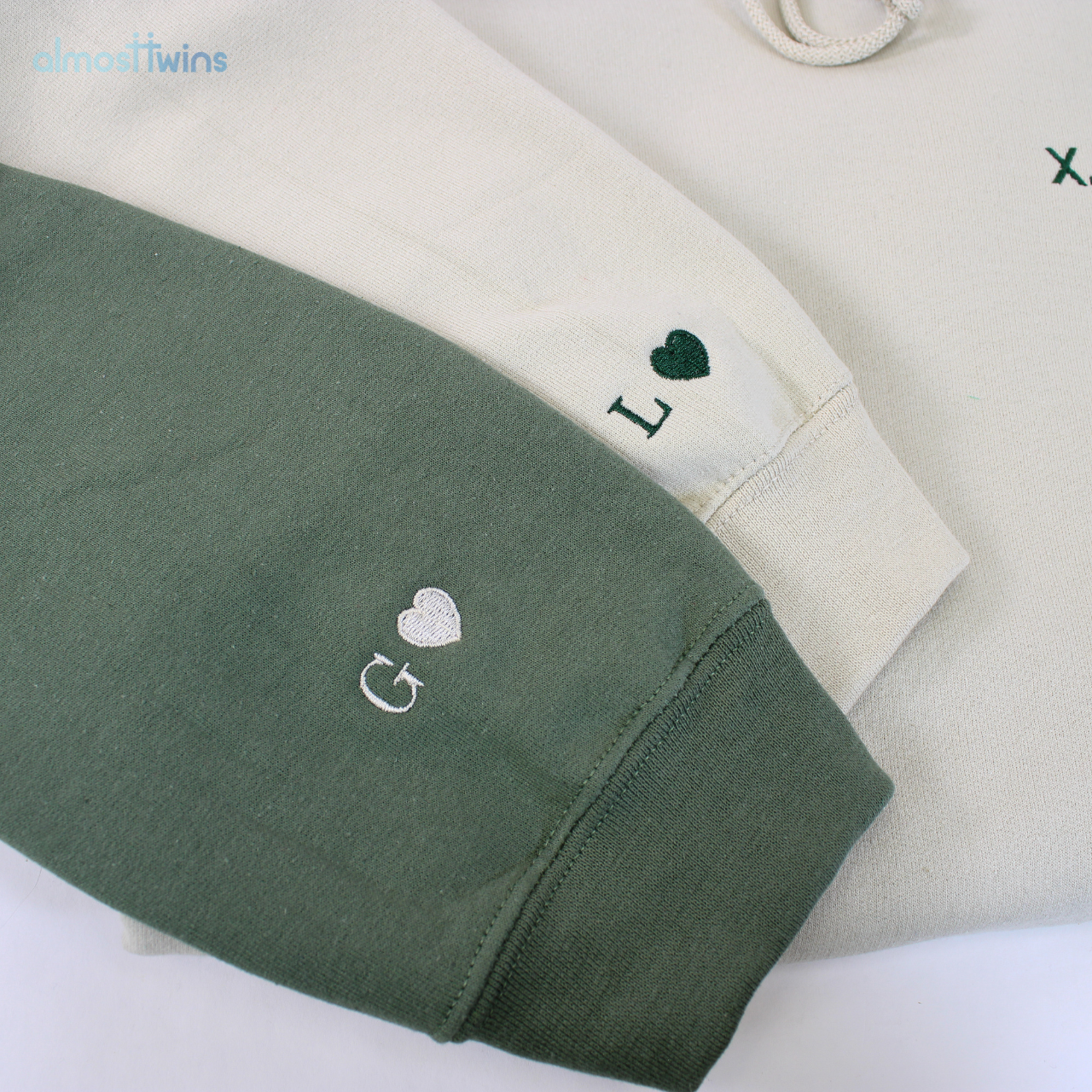 Custom roman numerals Hoodie with initial and heart on the sleeve for couples