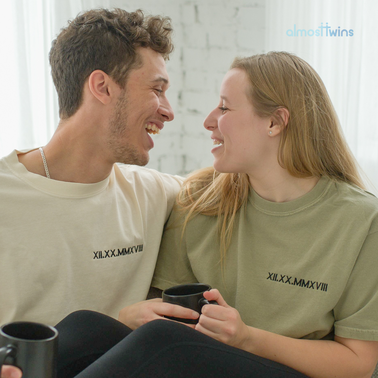 Custom roman numerals Tshirt with custom initial and heart on the sleeve for couples