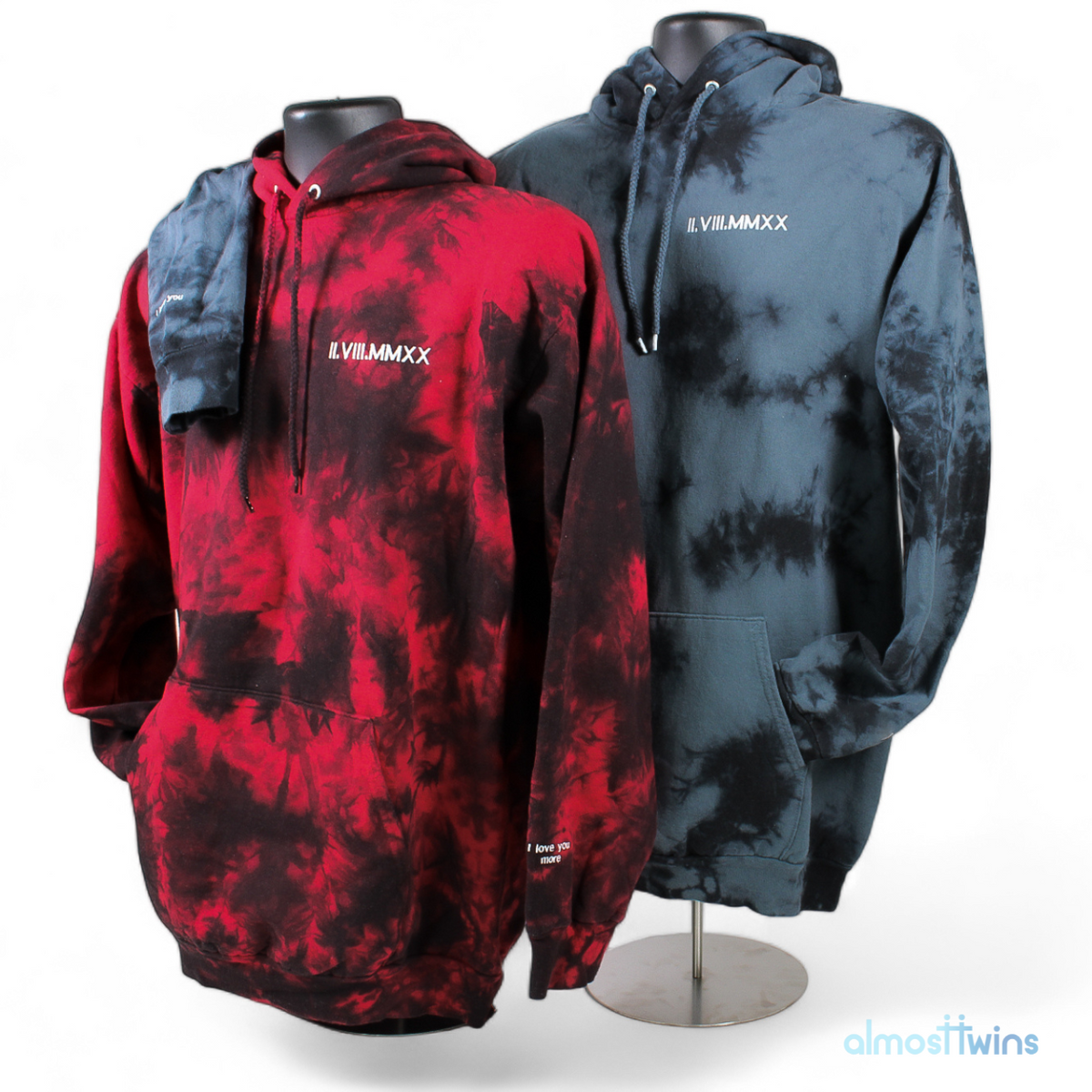 Custom roman numerals Tie Dye Hoodies with initial and heart on the sleeve